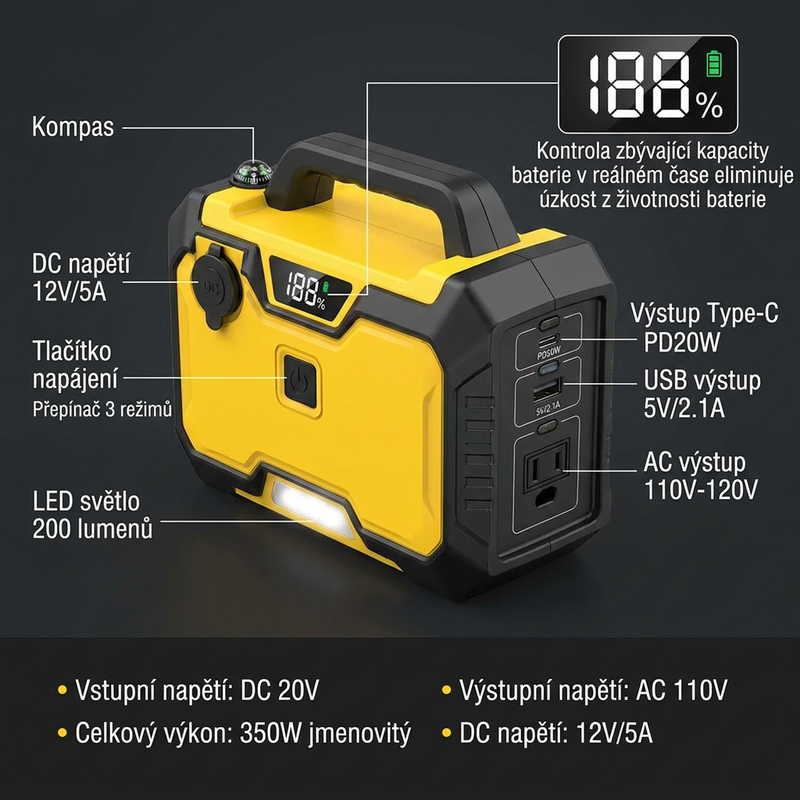 ⚡ Napájejte zařízení kdekoli – 300W přenosný měnič napětí pro 18V akumulátory nářadí – platba na dobírku 🔋🛠️