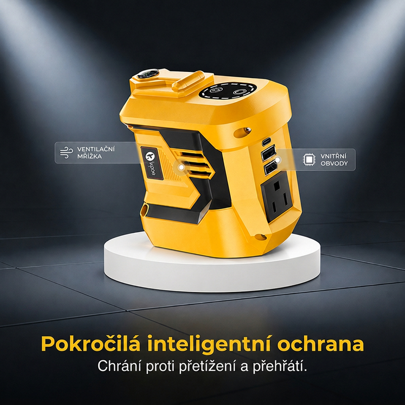 ⚡ Napájejte zařízení kdekoli – 300W přenosný měnič napětí pro 18V akumulátory nářadí – platba na dobírku 🔋🛠️