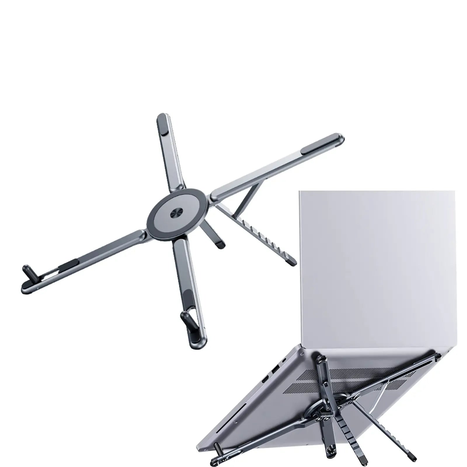 🖥️ Skladací hliníkový magnetický stojan na notebook, nastaviteľná výška, vetrané chladenie, univerzálny pre laptop, tablet a telefón
