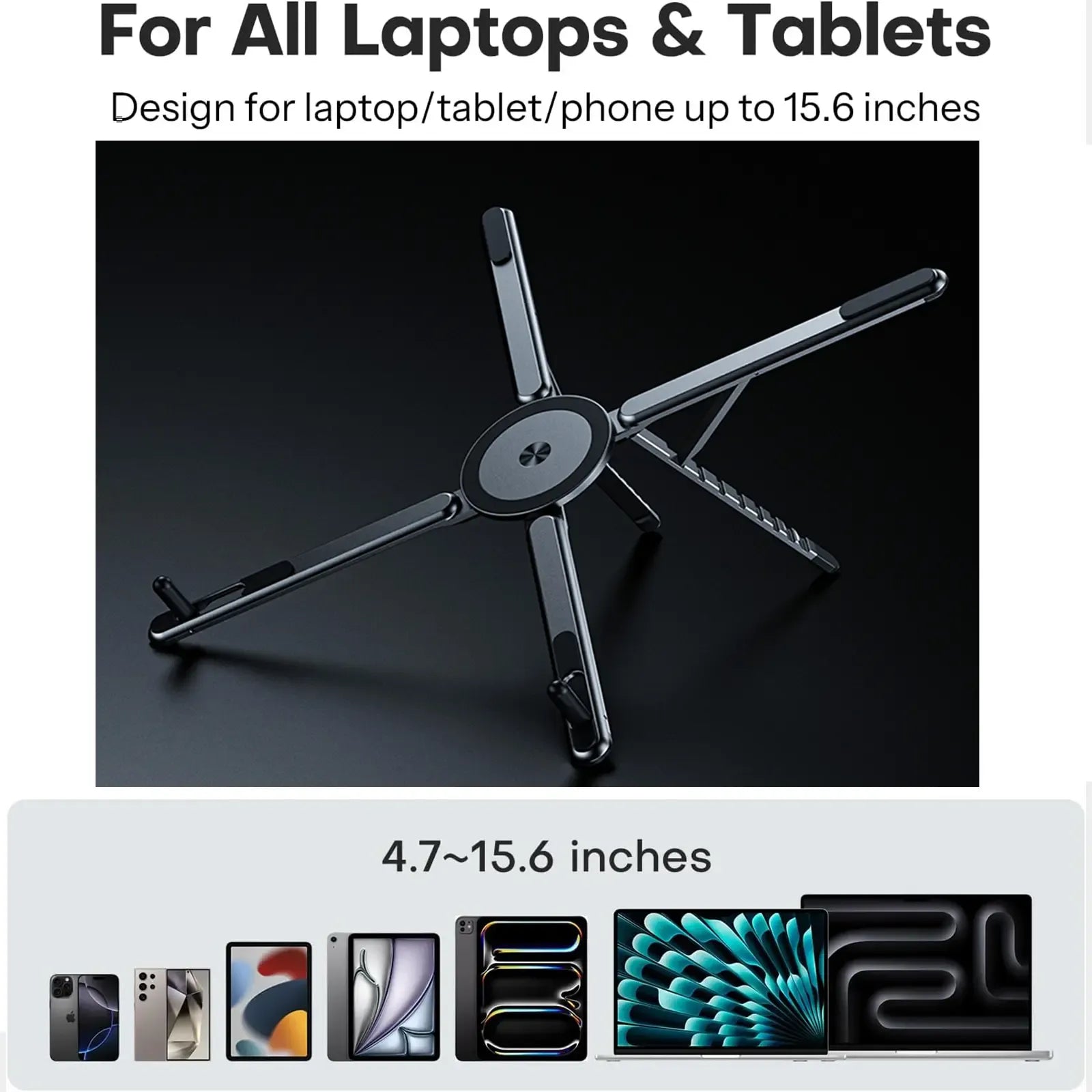 🖥️ Skladací hliníkový magnetický stojan na notebook, nastaviteľná výška, vetrané chladenie, univerzálny pre laptop, tablet a telefón
