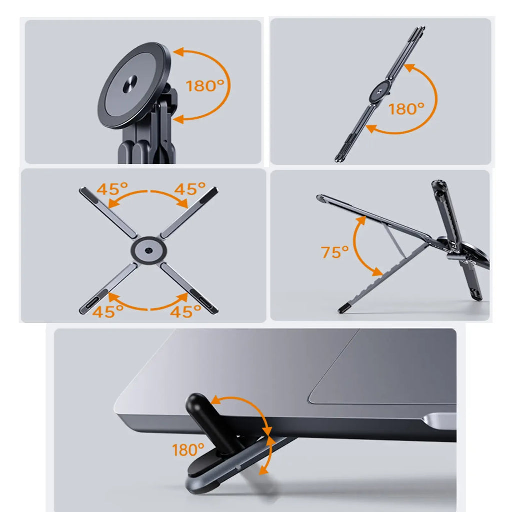 🖥️ Skladací hliníkový magnetický stojan na notebook, nastaviteľná výška, vetrané chladenie, univerzálny pre laptop, tablet a telefón