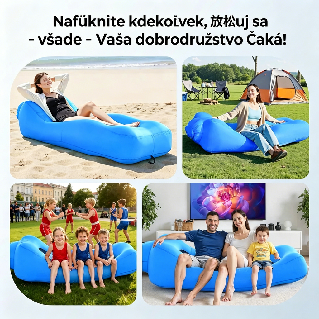 🏖️Zlatá nafukovacia lehátka AeroLounge Go – kompaktná verzia bez pumpy, turistické lehátko na pláž a do záhrady✨