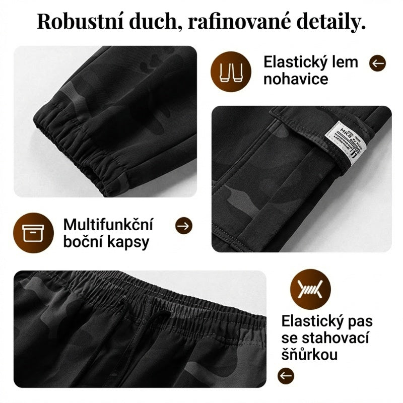 Ležérní pracovní kalhoty s kamuflážovým vzorem