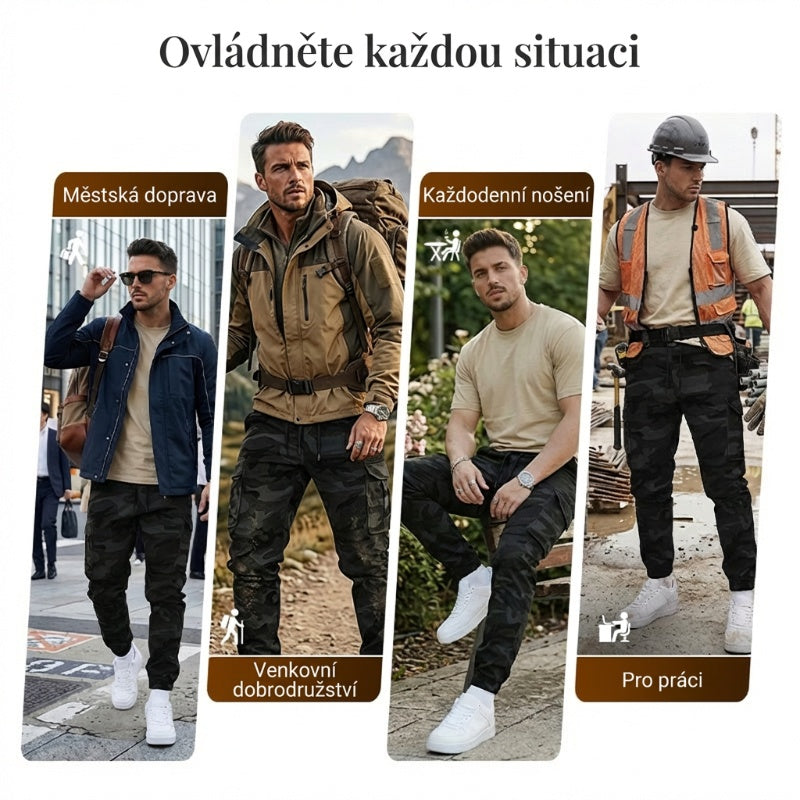 Ležérní pracovní kalhoty s kamuflážovým vzorem
