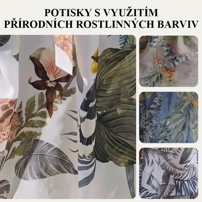 🌼Dámské bavlněné a lněné šaty s kulatým výstřihem a potiskem