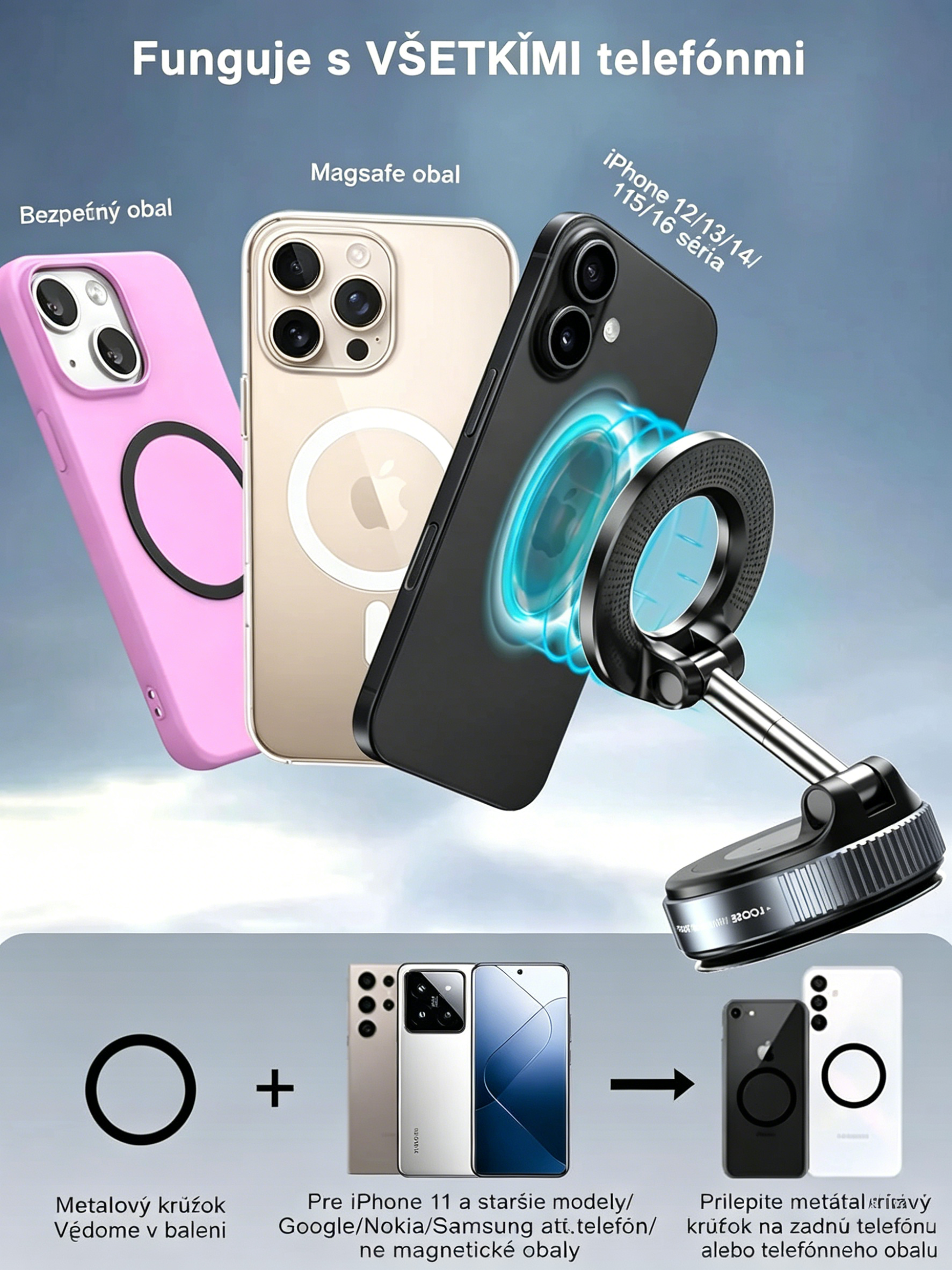 💎【ZLATO】Snanen 360° Magnetický Držiak na Telefón – Ultra Silná Sacia sila & Nastaviteľný pre Všetky Povrchy