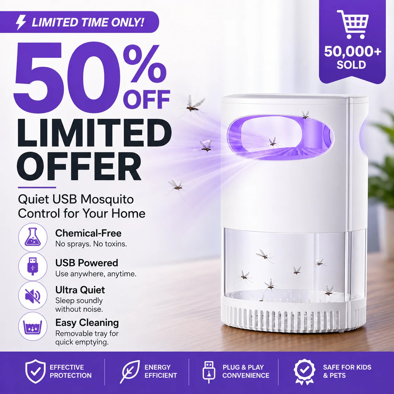 🦟 ZĽAVA 49 %! UV lampa proti komárom – tichá, USB, bez chemikálií. Predaných viac ako 50 000 kusov! 🔇🌙