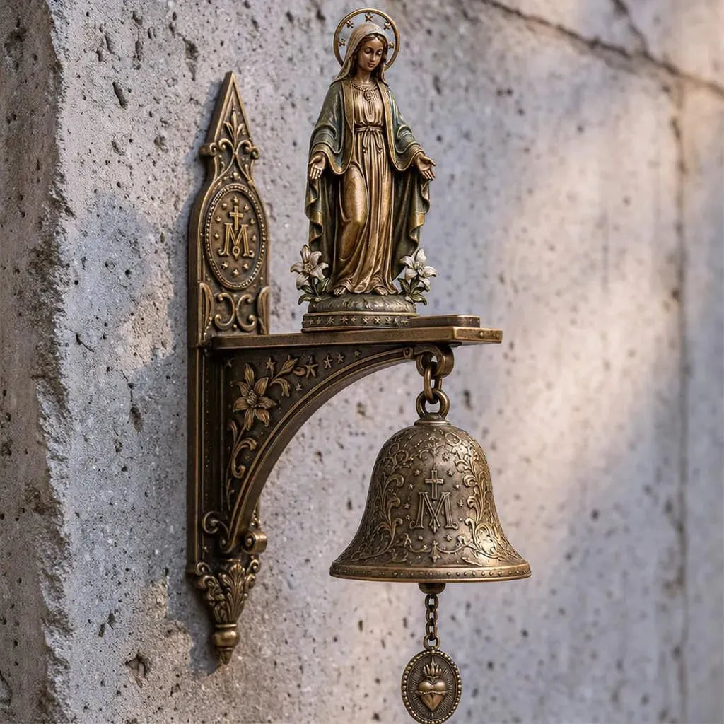 ✨ Our Lady of Grace Bronze Miraculous Medal Wall Bell | 🙏Catholic Religious Home & Garden Decor"