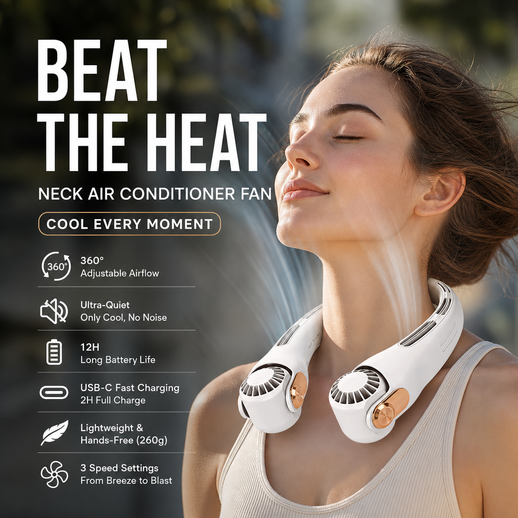 🔥☀️ Ventilátor na krk s otočnou hlavou – tišší než šustění listí, chladí jako horský vánek v horkém dni! 🌬️❄️