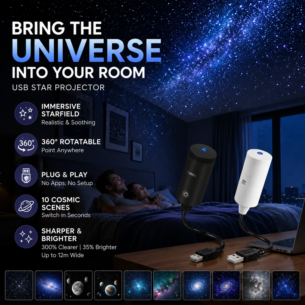 ✨ Proměňte svůj pokoj v galaxii – Plug-and-play HD hvězdný projektor s 10 vesmírnými snímky – platba na dobírku 🌌